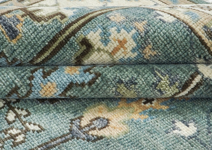 10x14 Celadon, Ivory, Brown Color Hand Knotted Oushak Wool Transitional Oriental Rug