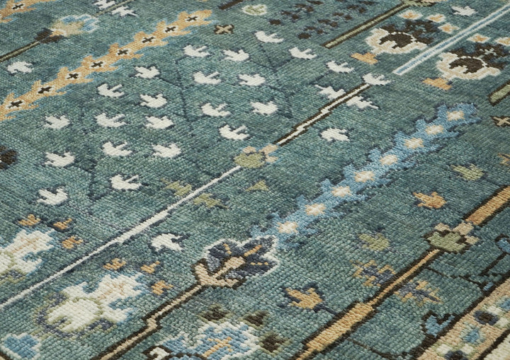 10x14 Celadon, Ivory, Brown Color Hand Knotted Oushak Wool Transitional Oriental Rug