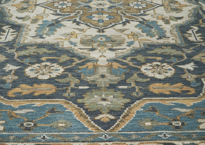 10x14 Blue, Beige, Gold Color Hand Knotted Oushak Wool  Oriental Rug