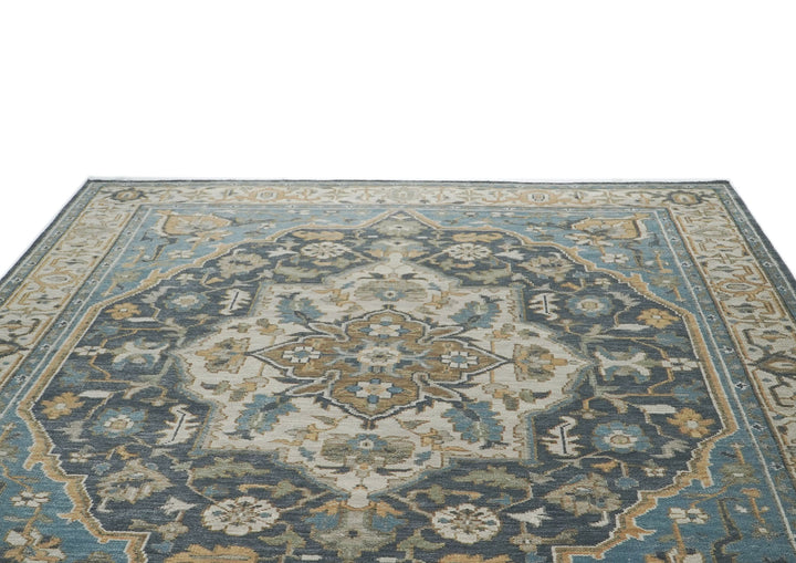 10x14 Blue, Beige, Gold Color Hand Knotted Oushak Wool  Oriental Rug