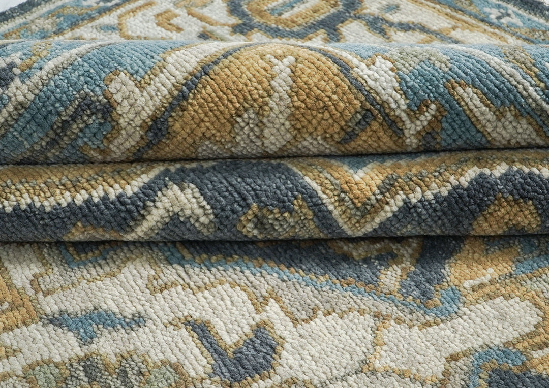 10x14 Blue, Beige, Gold Color Hand Knotted Oushak Wool  Oriental Rug