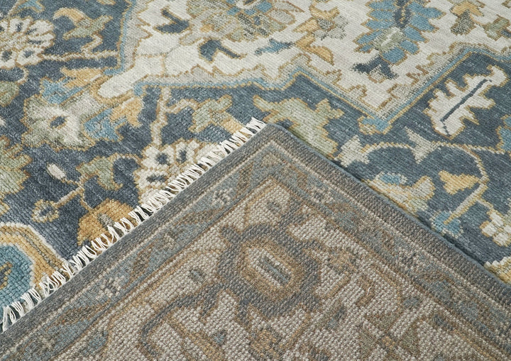 10x14 Blue, Beige, Gold Color Hand Knotted Oushak Wool  Oriental Rug