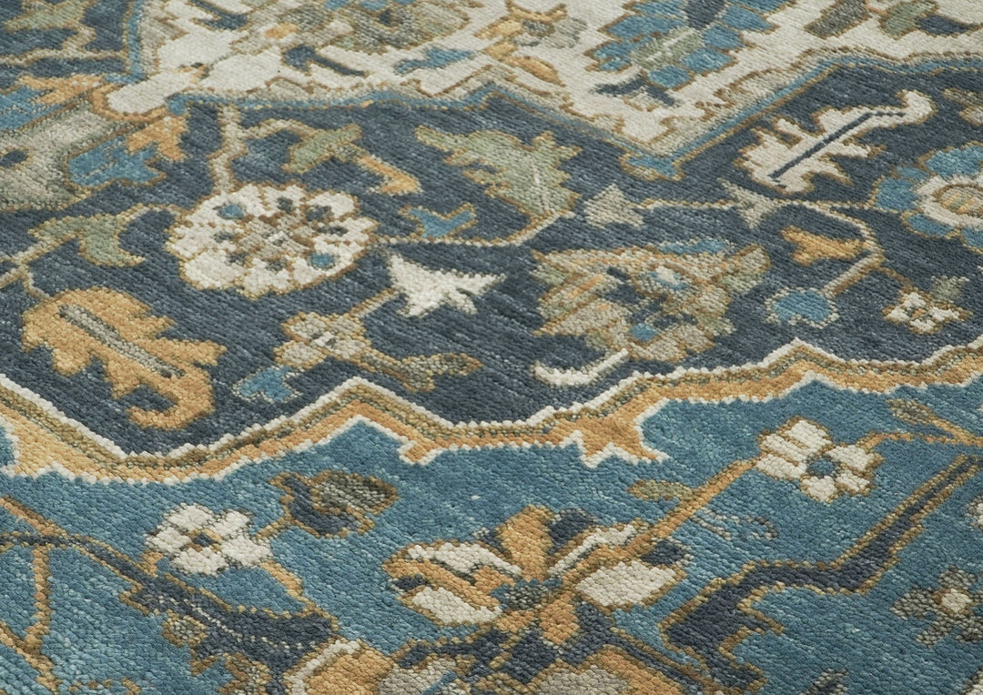 10x14 Blue, Beige, Gold Color Hand Knotted Oushak Wool  Oriental Rug