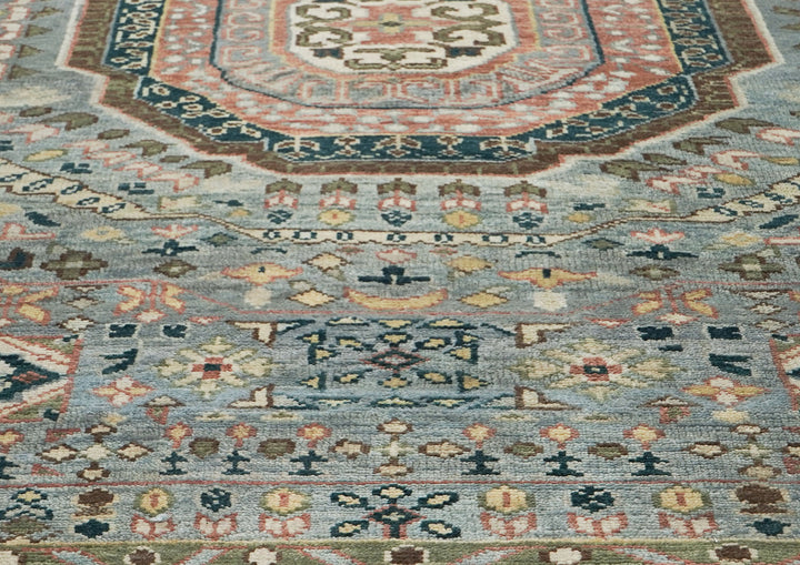 10x14 Slate, Rose, Green Color Hand Knotted Oushak Wool Traditional Oriental Rug