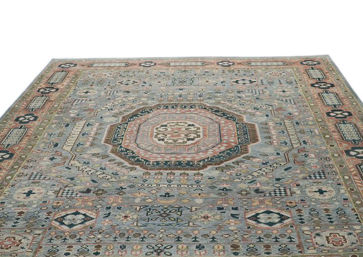 10x14 Slate, Rose, Green Color Hand Knotted Oushak Wool Traditional Oriental Rug