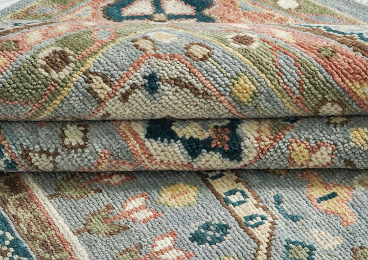10x14 Slate, Rose, Green Color Hand Knotted Oushak Wool Traditional Oriental Rug