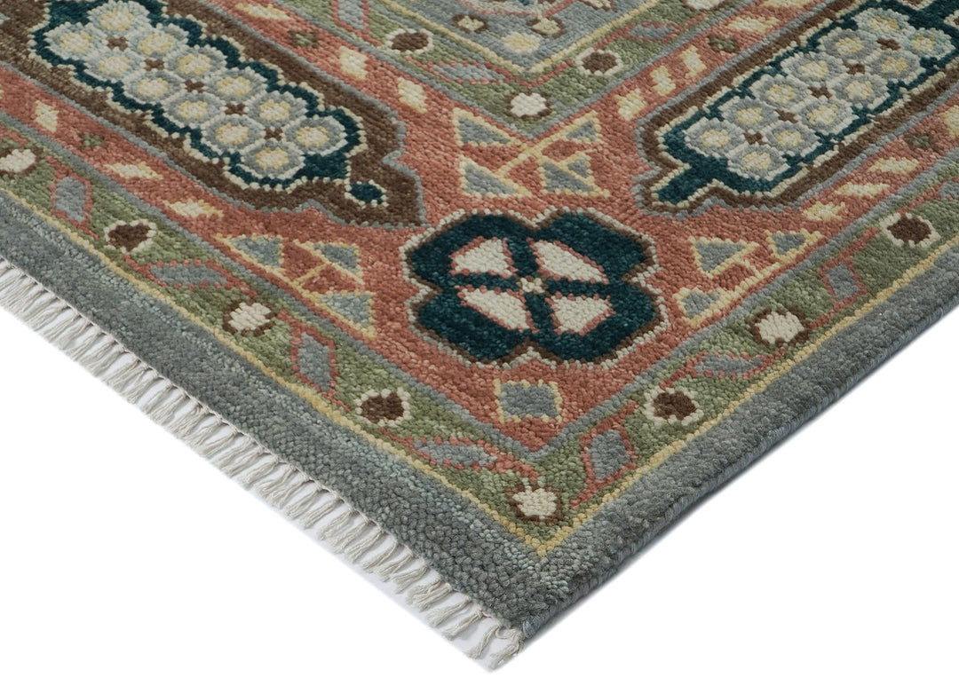 10x14 Slate, Rose, Green Color Hand Knotted Oushak Wool Traditional Oriental Rug