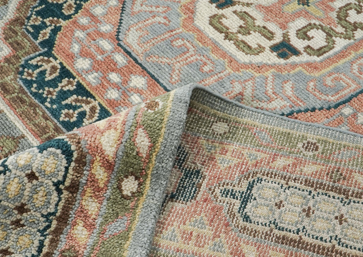 10x14 Slate, Rose, Green Color Hand Knotted Oushak Wool Traditional Oriental Rug