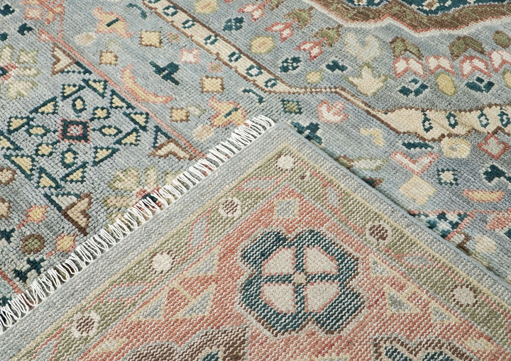10x14 Slate, Rose, Green Color Hand Knotted Oushak Wool Traditional Oriental Rug