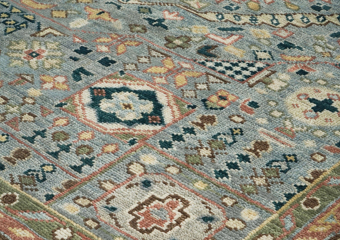 10x14 Slate, Rose, Green Color Hand Knotted Oushak Wool Traditional Oriental Rug