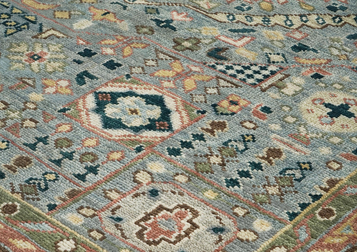 10x14 Slate, Rose, Green Color Hand Knotted Oushak Wool Traditional Oriental Rug