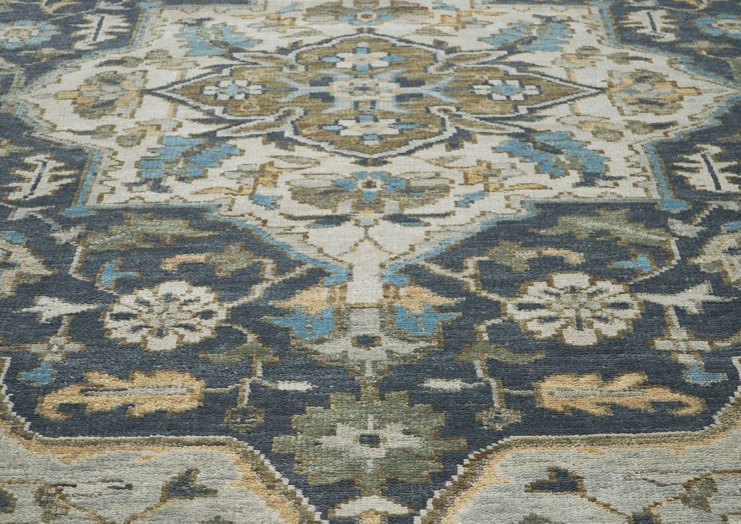 10x14 Blue, Beige, Green Color Hand Knotted Oushak Wool  Oriental Rug