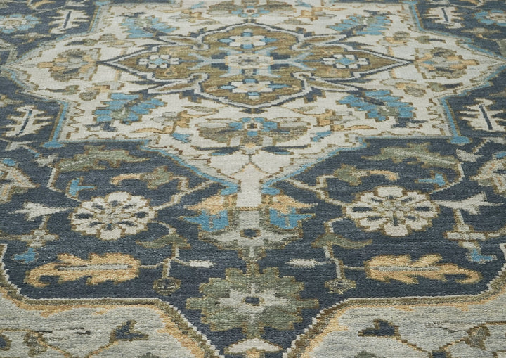 10x14 Blue, Beige, Green Color Hand Knotted Oushak Wool  Oriental Rug