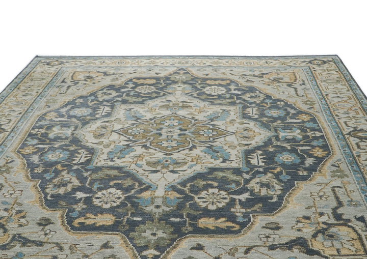 10x14 Blue, Beige, Green Color Hand Knotted Oushak Wool  Oriental Rug