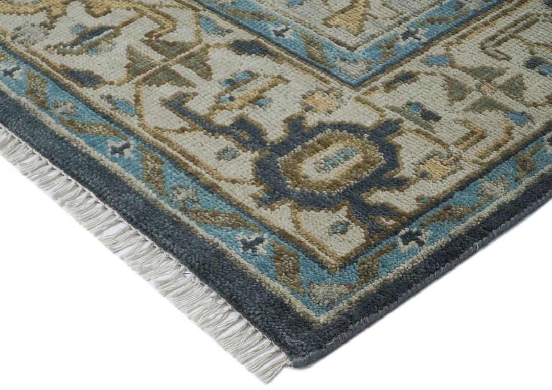 10x14 Blue, Beige, Green Color Hand Knotted Oushak Wool  Oriental Rug