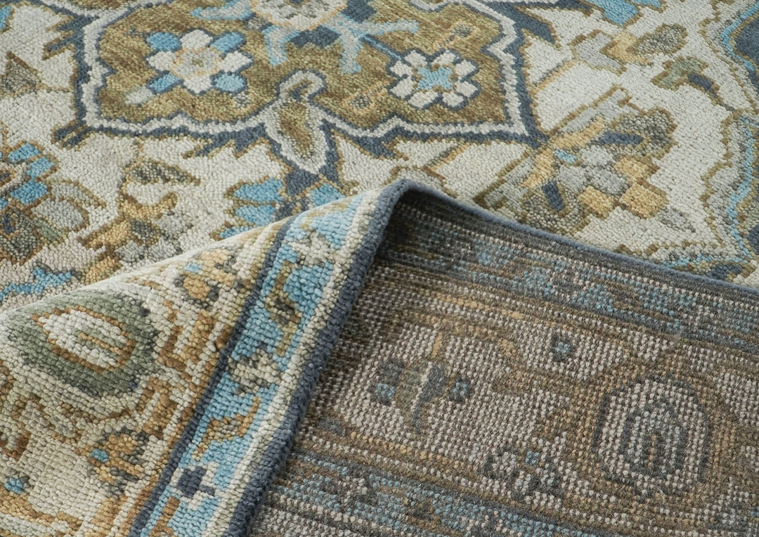 10x14 Blue, Beige, Green Color Hand Knotted Oushak Wool  Oriental Rug