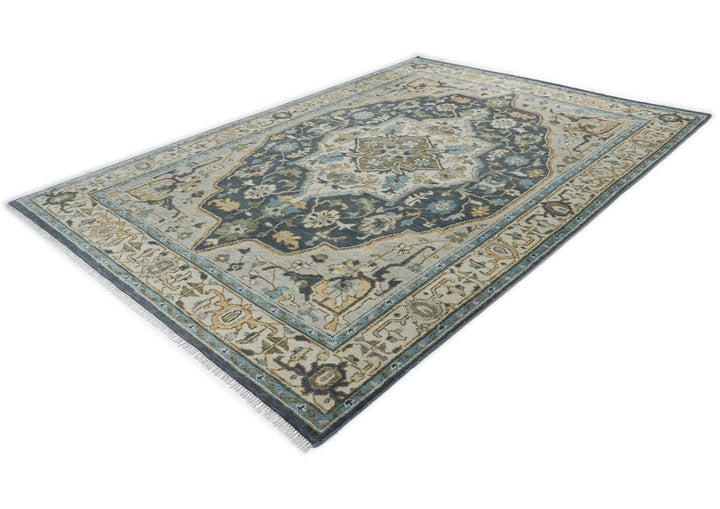 10x14 Blue, Beige, Green Color Hand Knotted Oushak Wool  Oriental Rug