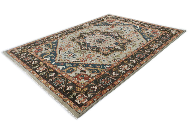 10x14 Gray, Green, Ivory Color Hand Knotted Oushak Wool  Oriental Rug