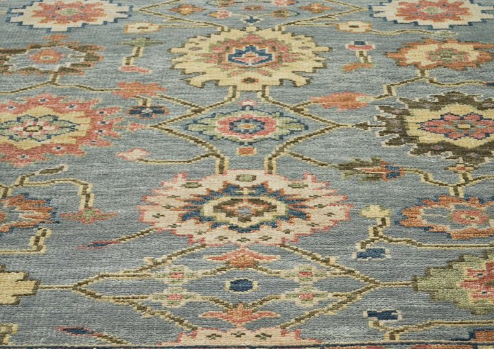 10x14 Blue, Rose, Lime Color Hand Knotted Oushak Wool Arts and Crafts Oriental Rug