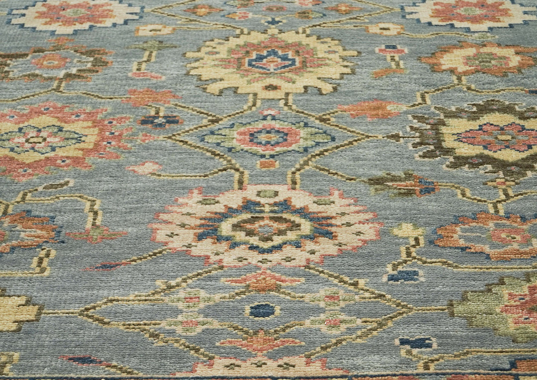 10x14 Blue, Rose, Lime Color Hand Knotted Oushak Wool  Oriental Rug