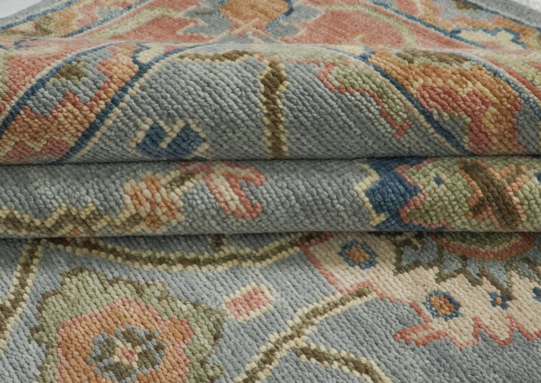 10x14 Blue, Rose, Lime Color Hand Knotted Oushak Wool  Oriental Rug