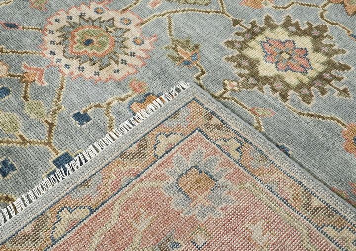 10x14 Blue, Rose, Lime Color Hand Knotted Oushak Wool Arts and Crafts Oriental Rug