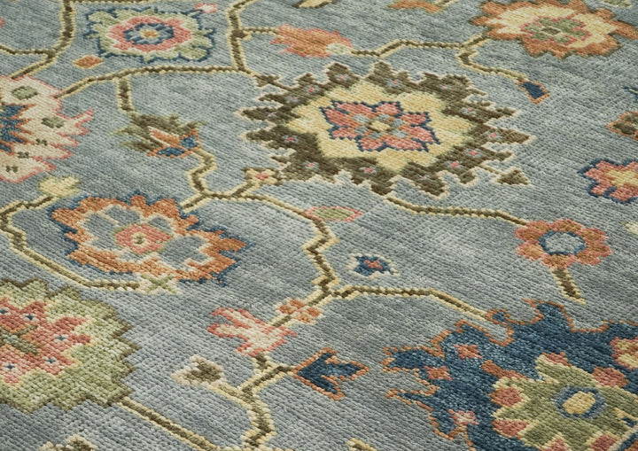 10x14 Blue, Rose, Lime Color Hand Knotted Oushak Wool  Oriental Rug