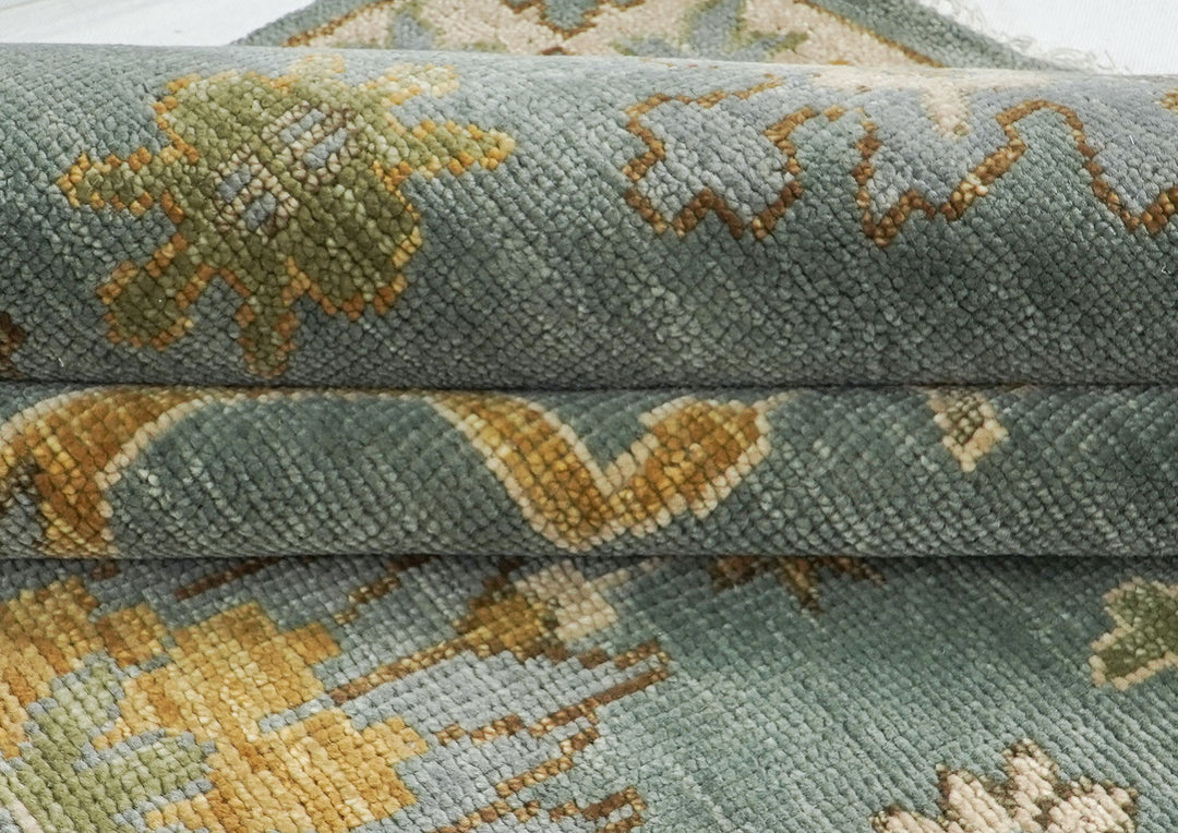 10x14 Seledon, Gold, Ivory Color Hand Knotted Oushak Wool Arts and Crafts Oriental Rug