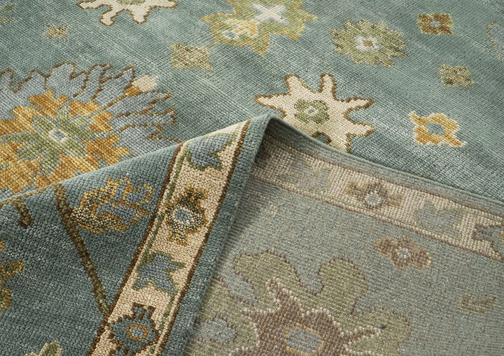 10x14 Seledon, Gold, Ivory Color Hand Knotted Oushak Wool Arts and Crafts Oriental Rug