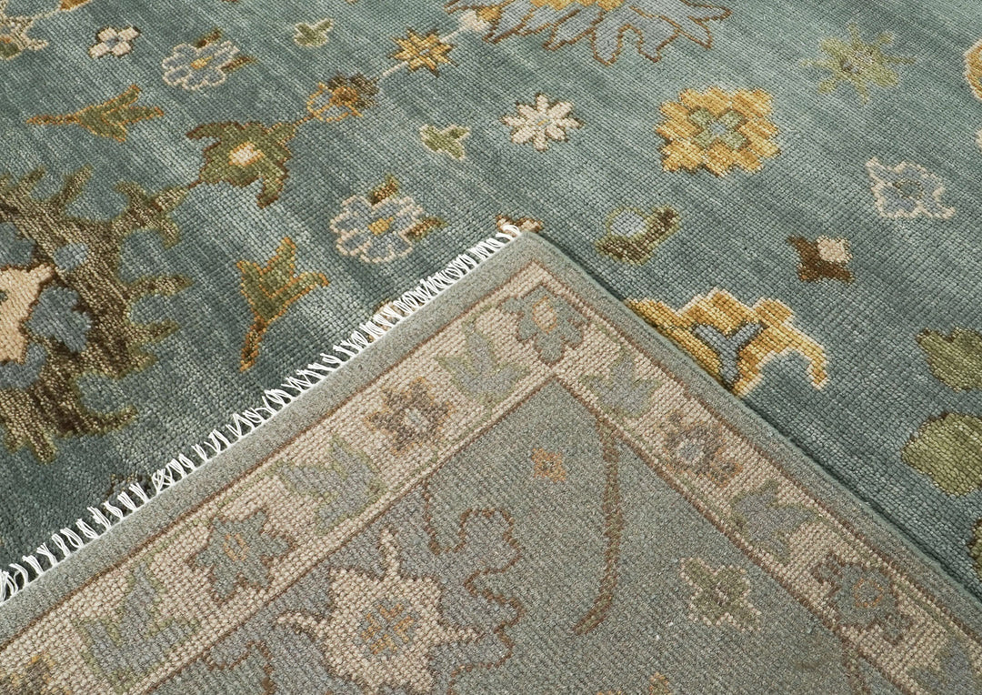 10x14 Seledon, Gold, Ivory Color Hand Knotted Oushak Wool Arts and Crafts Oriental Rug