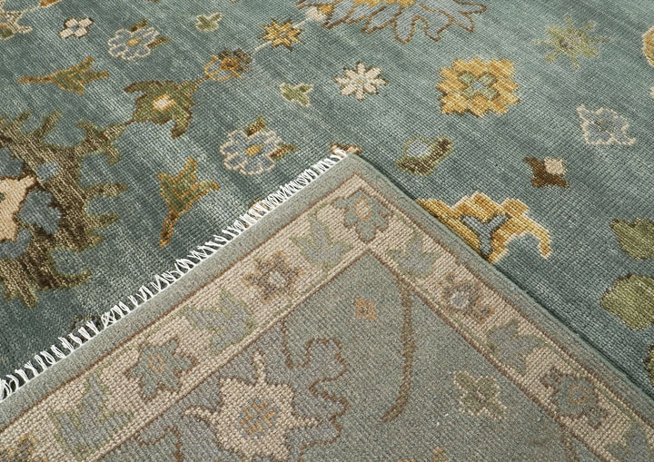 10x14 Seledon, Gold, Ivory Color Hand Knotted Oushak Wool Arts and Crafts Oriental Rug