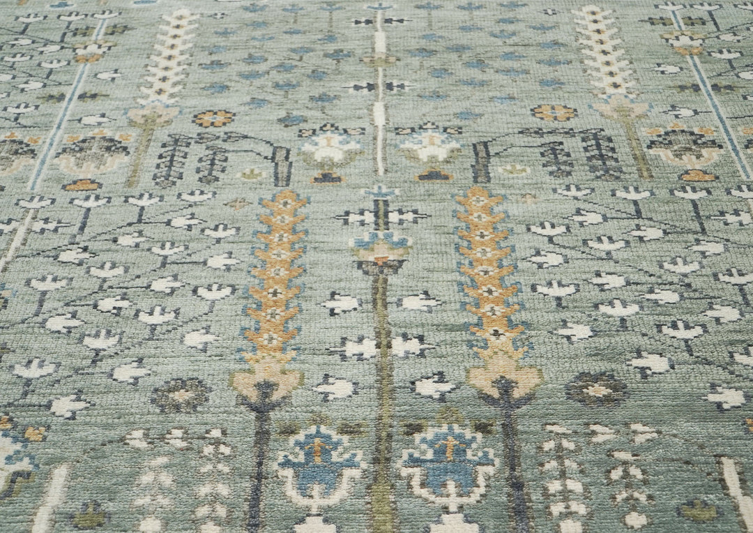 10x14 Slate, Ivory, Blue Color Hand Knotted Oushak Wool Transitional Oriental Rug