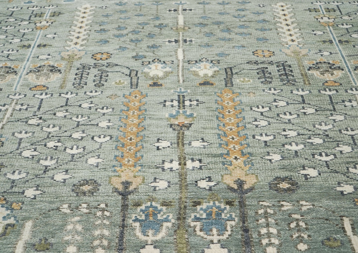 10x14 Slate, Ivory, Blue Color Hand Knotted Oushak Wool Transitional Oriental Rug