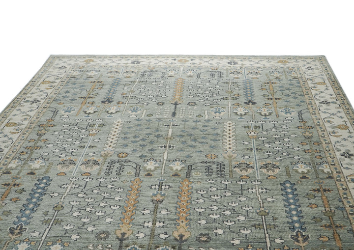 10x14 Slate, Ivory, Blue Color Hand Knotted Oushak Wool Transitional Oriental Rug