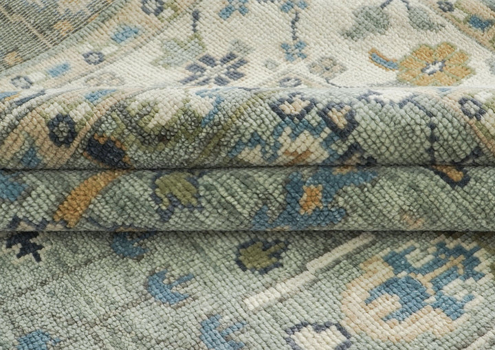 10x14 Slate, Ivory, Blue Color Hand Knotted Oushak Wool Transitional Oriental Rug
