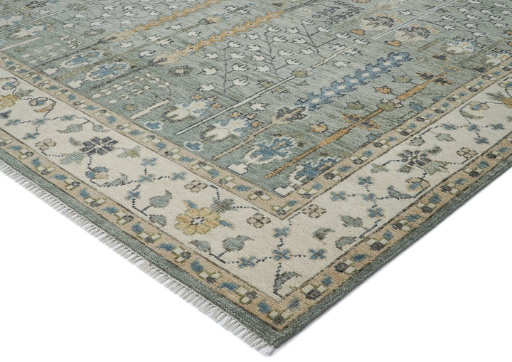 10x14 Slate, Ivory, Blue Color Hand Knotted Oushak Wool Transitional Oriental Rug
