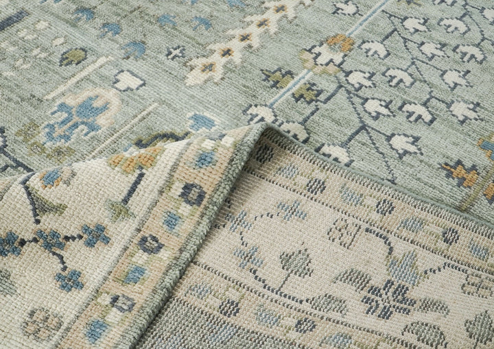 10x14 Slate, Ivory, Blue Color Hand Knotted Oushak Wool Transitional Oriental Rug
