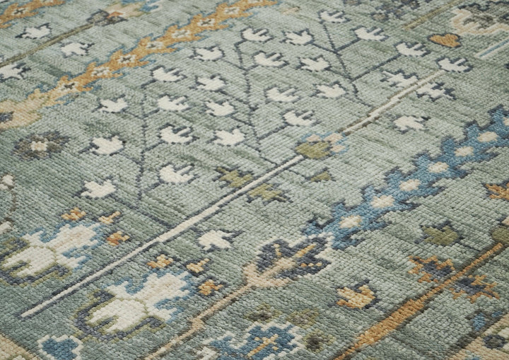 10x14 Slate, Ivory, Blue Color Hand Knotted Oushak Wool Transitional Oriental Rug