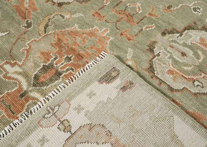 10x14 Green, Beige, peach Color Hand Knotted Oushak Wool Arts and Crafts Oriental Rug