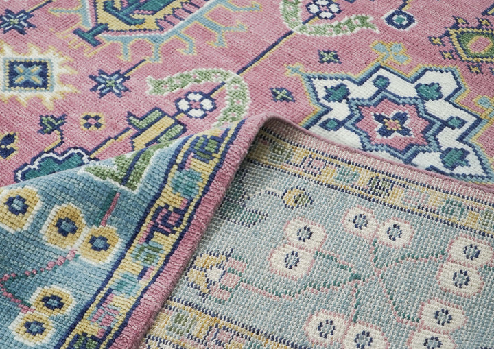 10x14 Pink, Blue, Lime Color Hand Knotted Oushak Wool Transitional Oriental Rug