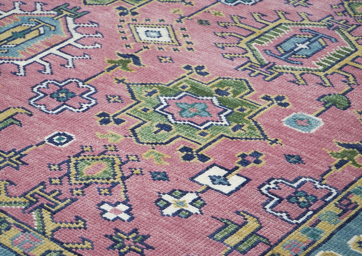 10x14 Pink, Blue, Lime Color Hand Knotted Oushak Wool Transitional Oriental Rug