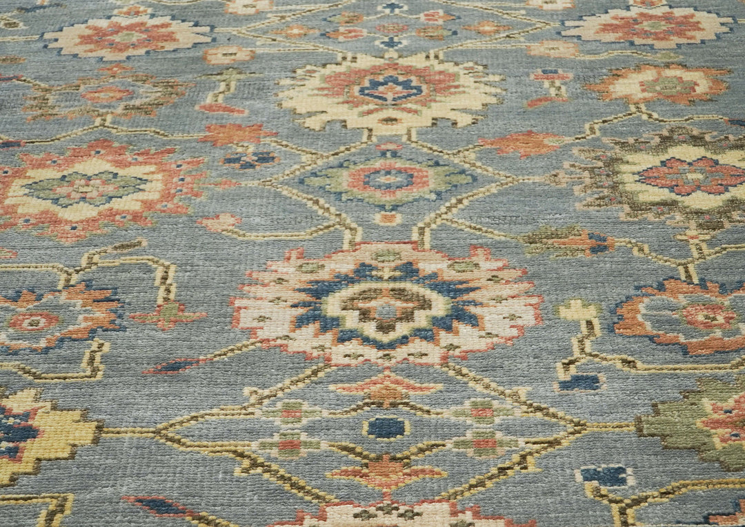 10x14 Blue, Rose, peach Color Hand Knotted Oushak Wool Arts and Crafts Oriental Rug