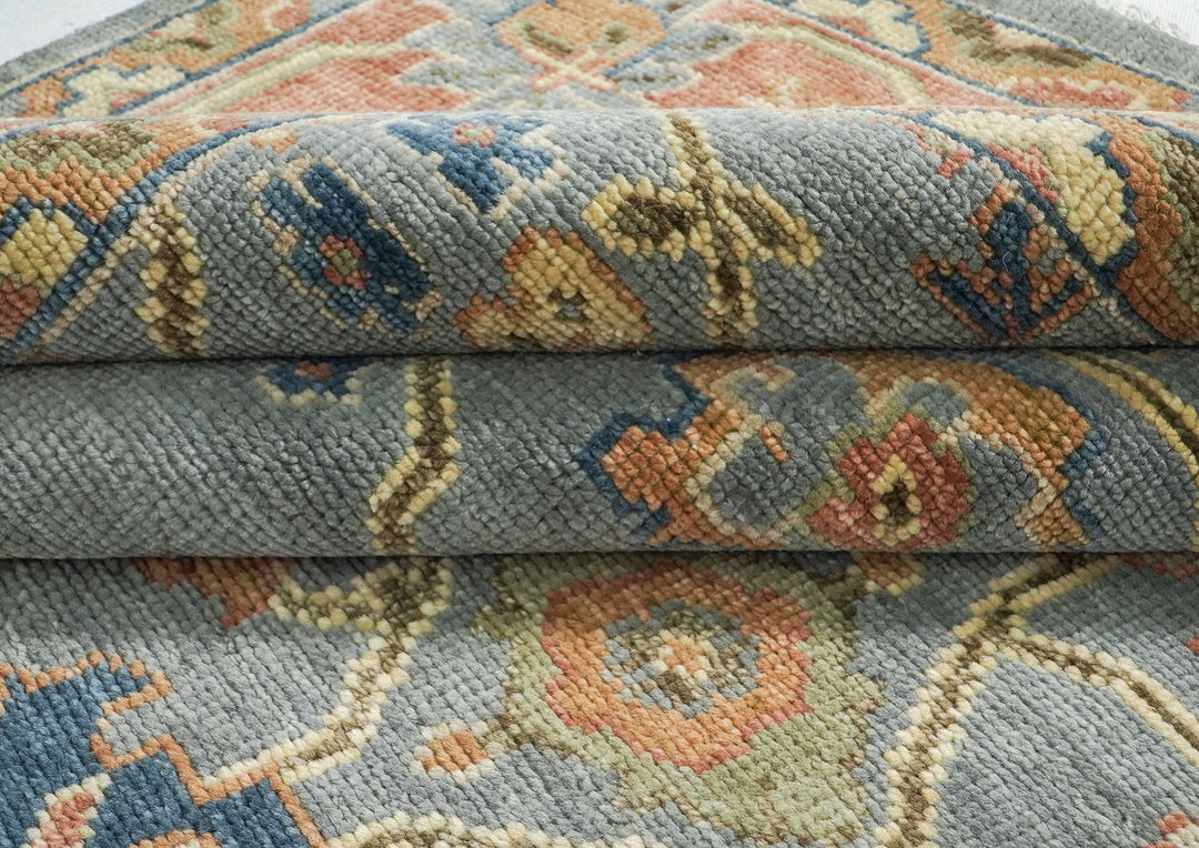 10x14 Blue, Rose, peach Color Hand Knotted Oushak Wool Arts and Crafts Oriental Rug