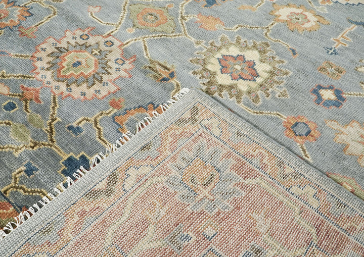 10x14 Blue, Rose, peach Color Hand Knotted Oushak Wool Arts and Crafts Oriental Rug