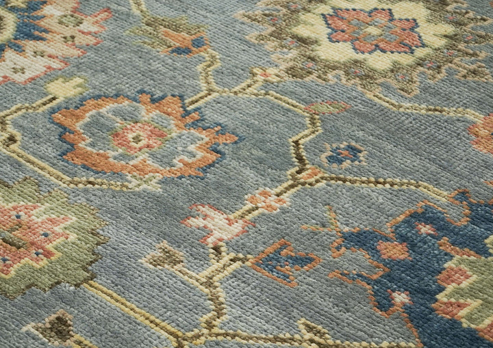 10x14 Blue, Rose, peach Color Hand Knotted Oushak Wool Arts and Crafts Oriental Rug