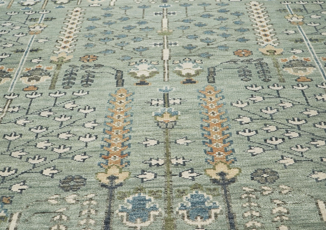 10x14 Slate, Beige, Blue Color Hand Knotted Oushak Wool Transitional Oriental Rug