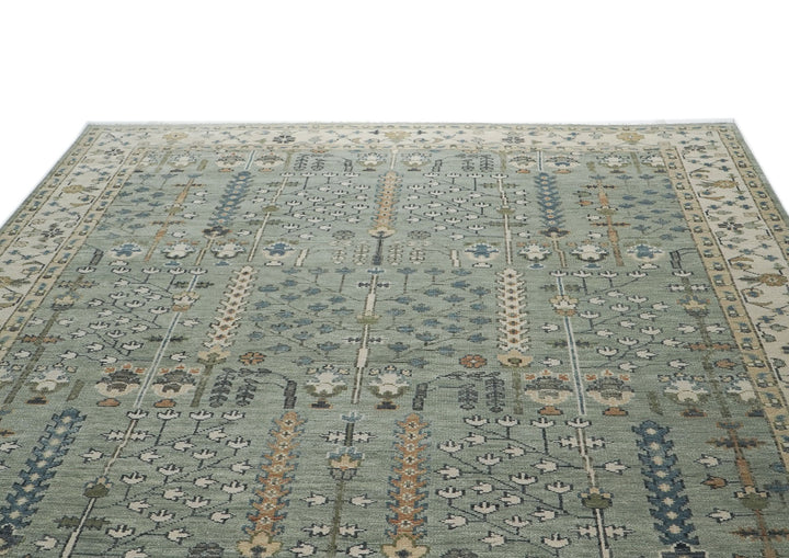 10x14 Slate, Beige, Blue Color Hand Knotted Oushak Wool Transitional Oriental Rug