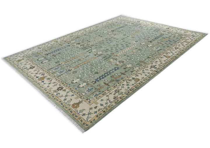 10x14 Slate, Beige, Blue Color Hand Knotted Oushak Wool Transitional Oriental Rug