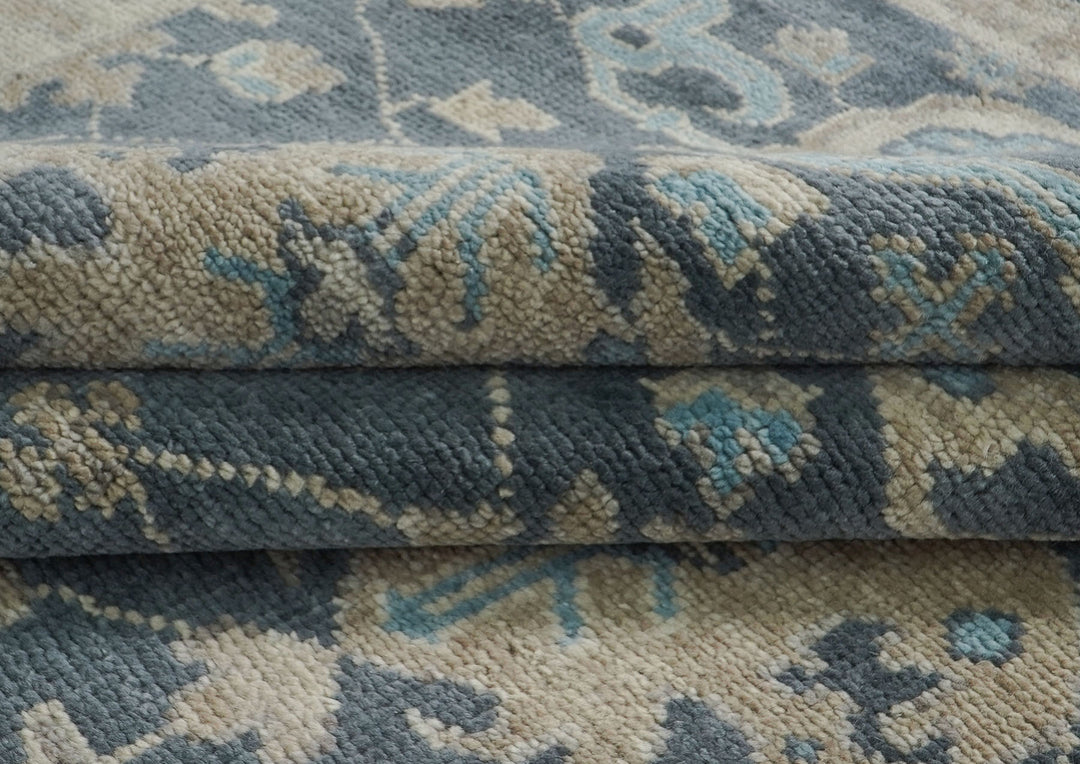 10x14 Blue, Beige, Tan Color Hand Knotted Oushak Wool Arts and Crafts Oriental Rug