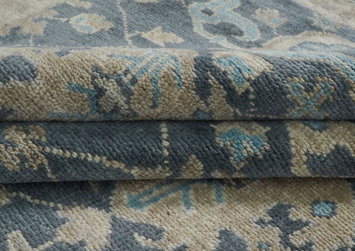 10x14 Blue, Beige, Tan Color Hand Knotted Oushak Wool Arts and Crafts Oriental Rug